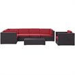 Modway Corona 7 Piece Outdoor Sofa Set in Espresso and Red