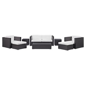 Modway Venice 8-Piece Aluminum Rattan Outdoor Patio Sofa Set in Espresso/White