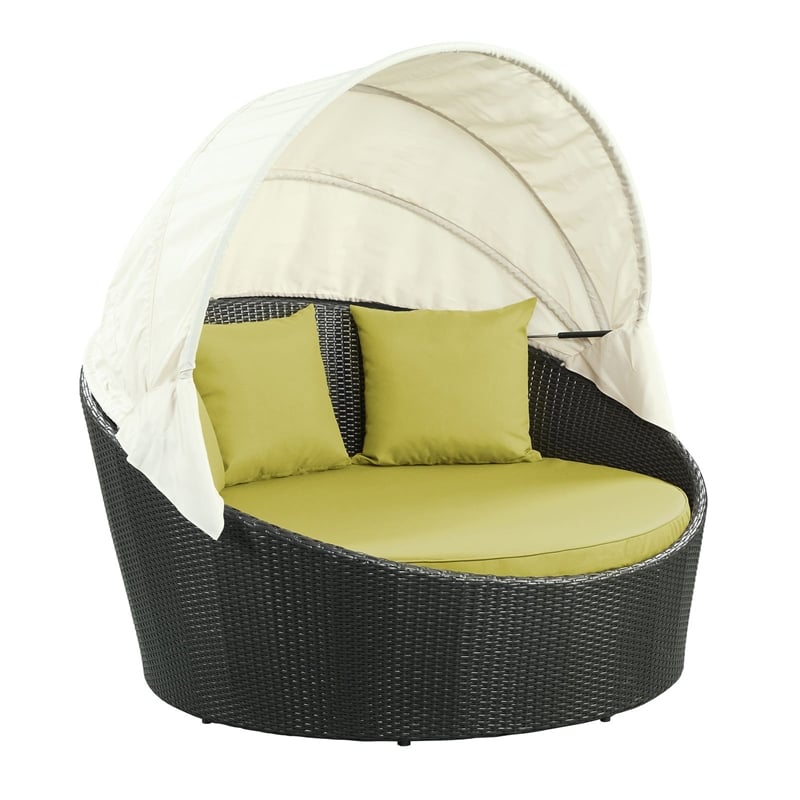 Modway Siesta Rattan Weave/Aluminum Canopy Patio Daybed in Espresso/Peridot