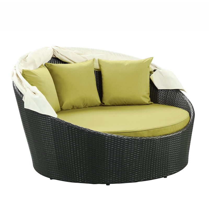 Modway Siesta Rattan Weave/Aluminum Canopy Patio Daybed in Espresso/Peridot