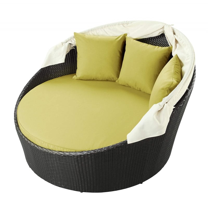 Modway Siesta Rattan Weave/Aluminum Canopy Patio Daybed in Espresso/Peridot