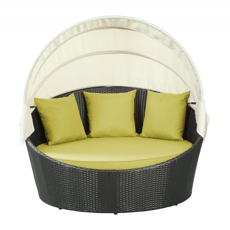 Modway Siesta Rattan Weave/Aluminum Canopy Patio Daybed in Espresso/Peridot