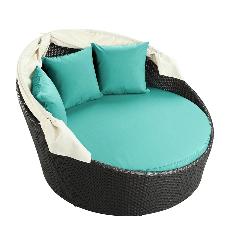 Modway Siesta Rattan Weave/Aluminum Canopy Patio Daybed in Espresso/Turquoise