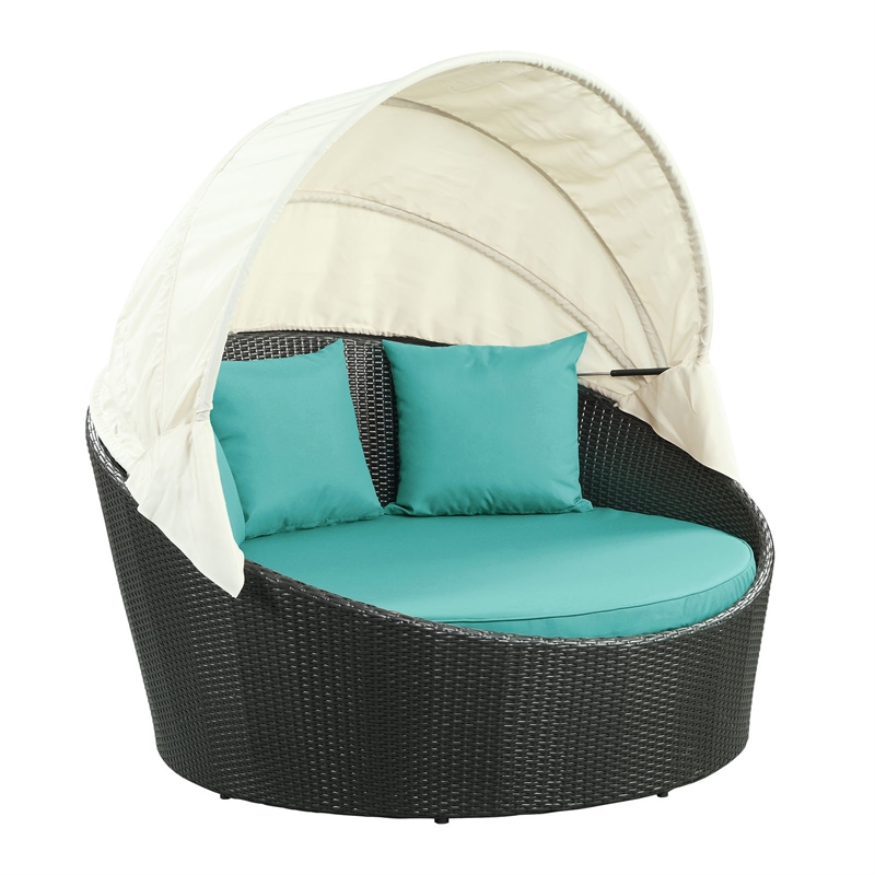 Modway Siesta Rattan Weave/Aluminum Canopy Patio Daybed in Espresso/Turquoise