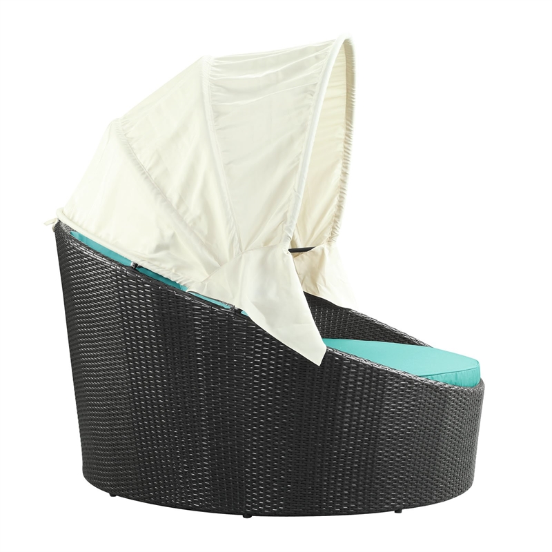 Modway Siesta Rattan Weave/Aluminum Canopy Patio Daybed in Espresso/Turquoise