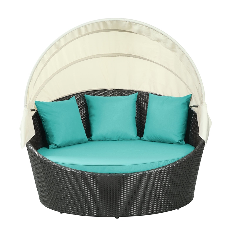 Modway Siesta Rattan Weave/Aluminum Canopy Patio Daybed in Espresso/Turquoise