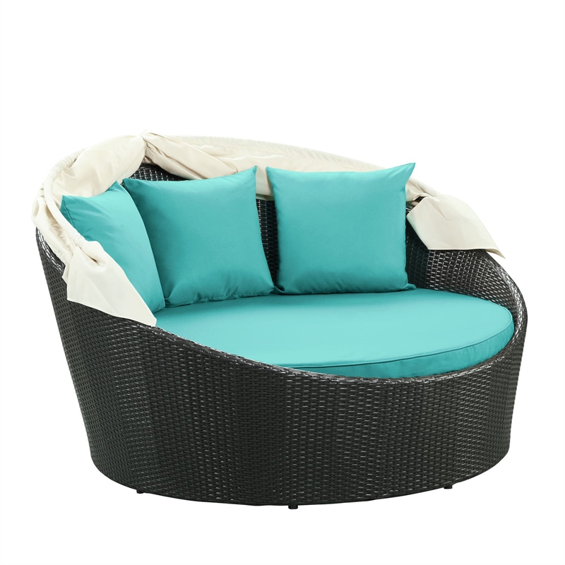 Modway Siesta Rattan Weave/Aluminum Canopy Patio Daybed in Espresso/Turquoise