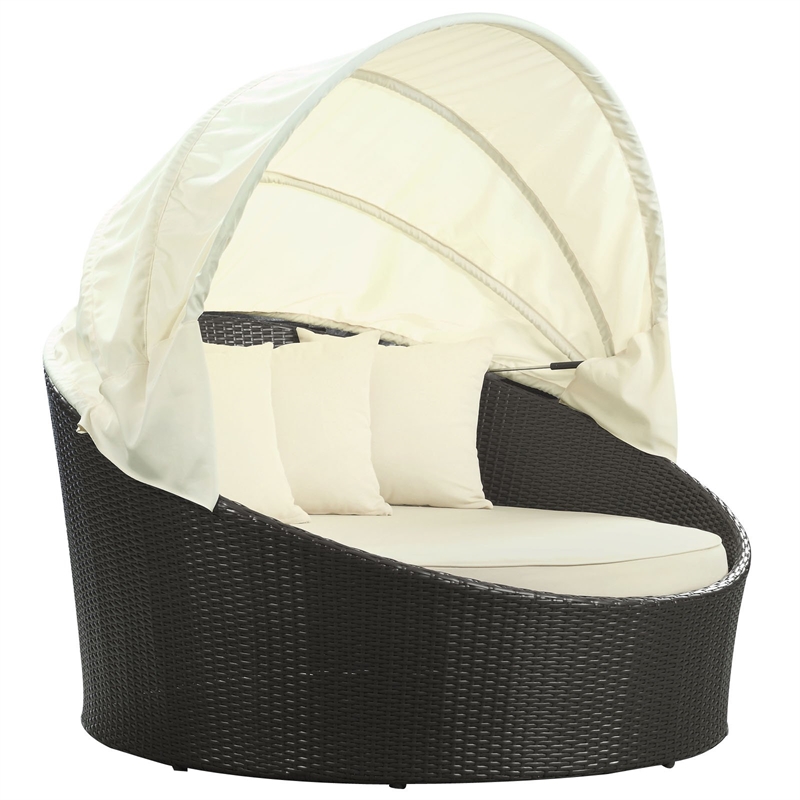 Modway Siesta Rattan Weave/Aluminum Canopy Patio Daybed in Espresso/White