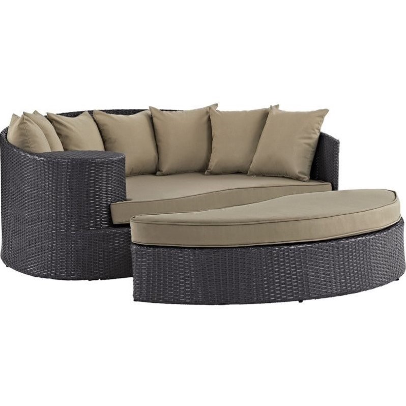 Modway Taiji Rattan Weave/Aluminum Patio Daybed in Espresso/Mocha