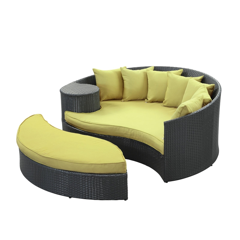 Modway Taiji Rattan Weave/Aluminum Patio Daybed in Espresso/Peridot