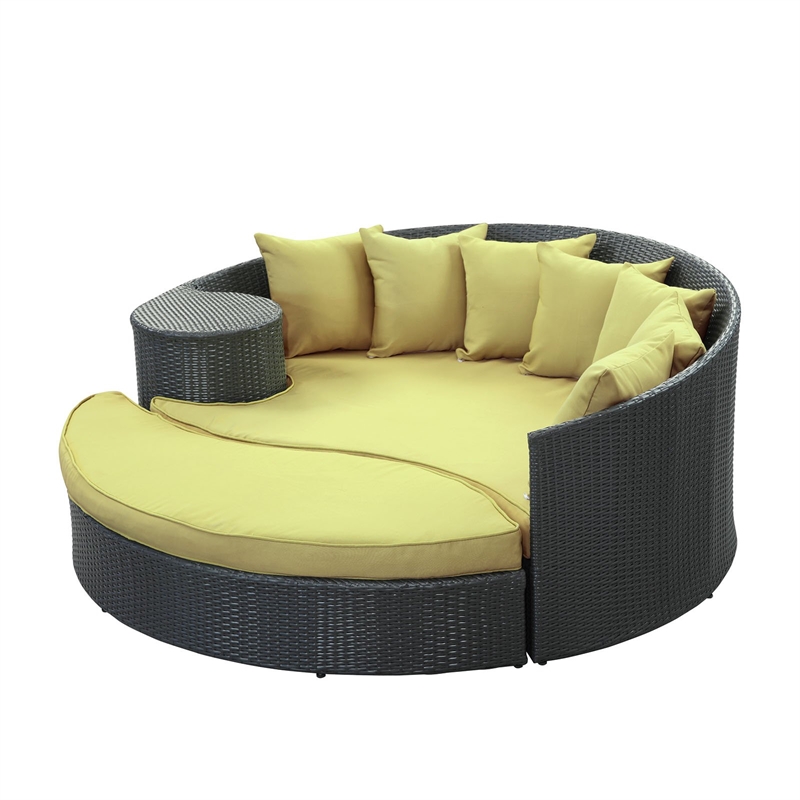 Modway Taiji Rattan Weave/Aluminum Patio Daybed in Espresso/Peridot