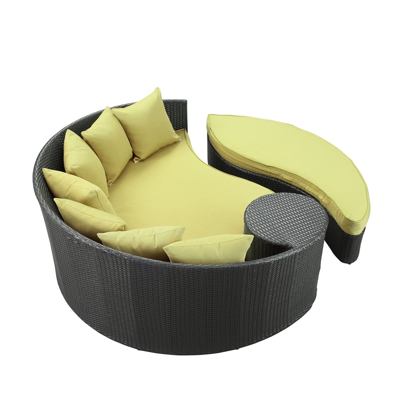 Modway Taiji Rattan Weave/Aluminum Patio Daybed in Espresso/Peridot