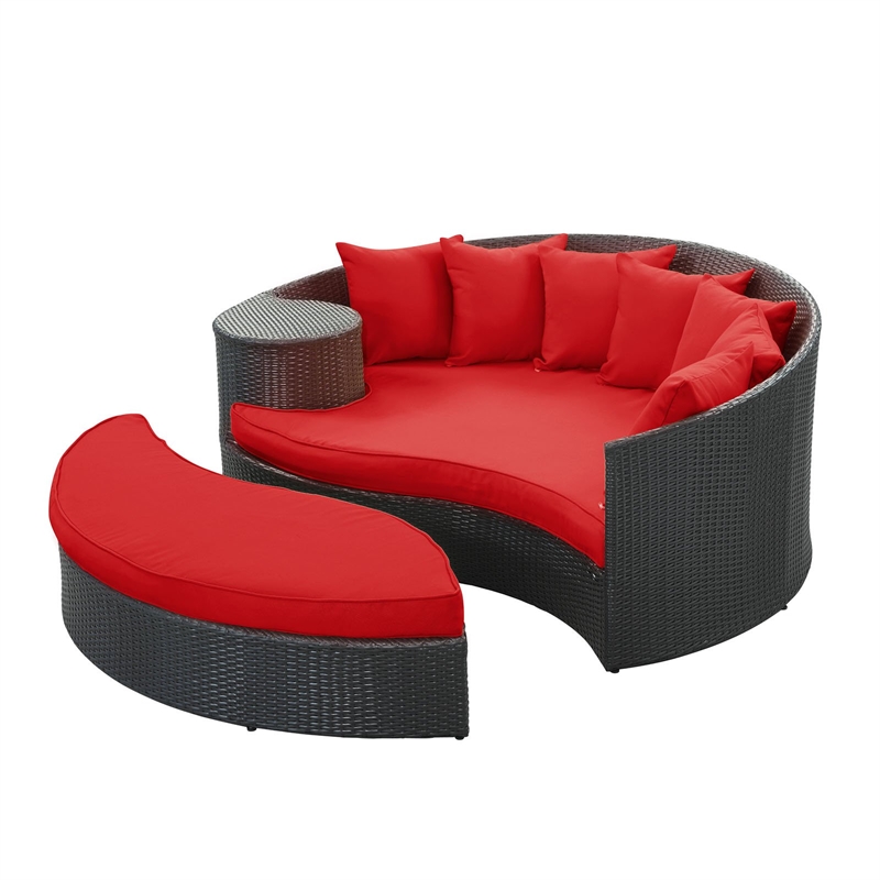 Modway Taiji Rattan Weave/Aluminum Patio Daybed in Espresso/Red