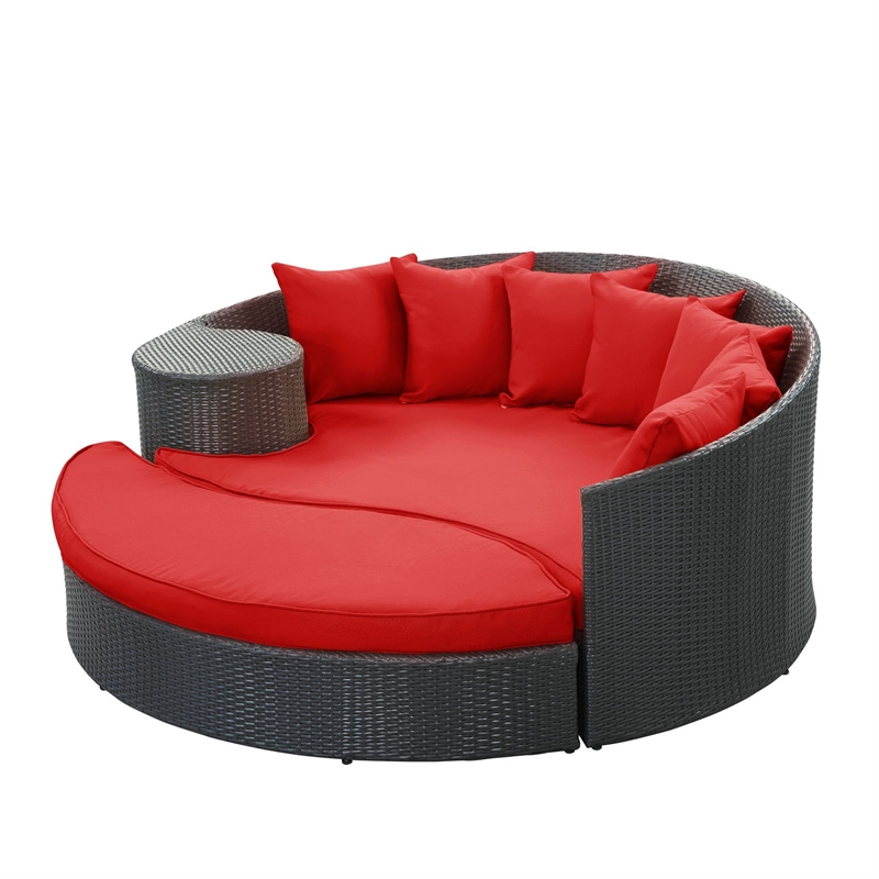 Modway Taiji Rattan Weave/Aluminum Patio Daybed in Espresso/Red