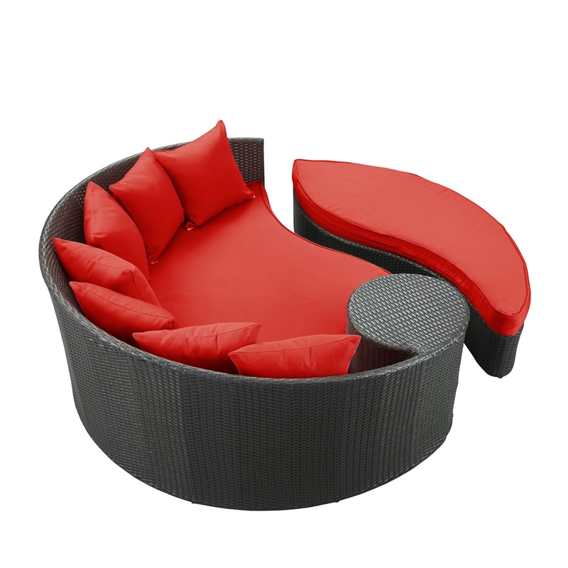 Modway Taiji Rattan Weave/Aluminum Patio Daybed in Espresso/Red
