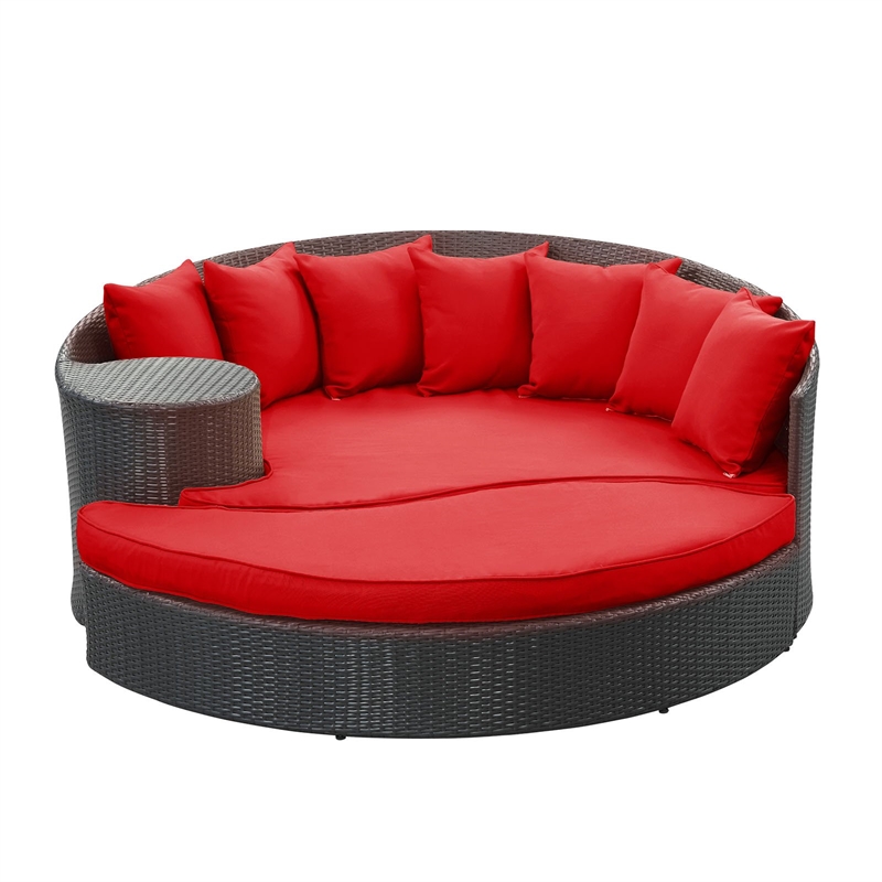 Modway Taiji Rattan Weave/Aluminum Patio Daybed in Espresso/Red