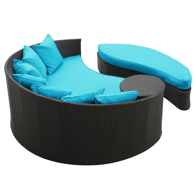 Modway Taiji Rattan Weave/Aluminum Patio Daybed in Espresso/Turquoise