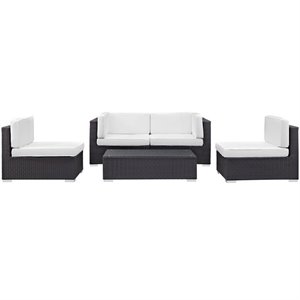 Modway Camfora 5 Piece Outdoor Sofa Set in Espresso and White