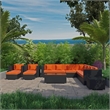 Modway Cohesion 11 Piece Outdoor Sofa Set in Espresso and Orange