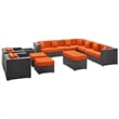 Modway Cohesion 11 Piece Outdoor Sofa Set in Espresso and Orange