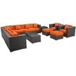 Modway Cohesion 11 Piece Outdoor Sofa Set in Espresso and Orange