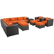 Modway Cohesion 11 Piece Outdoor Sofa Set in Espresso and Orange