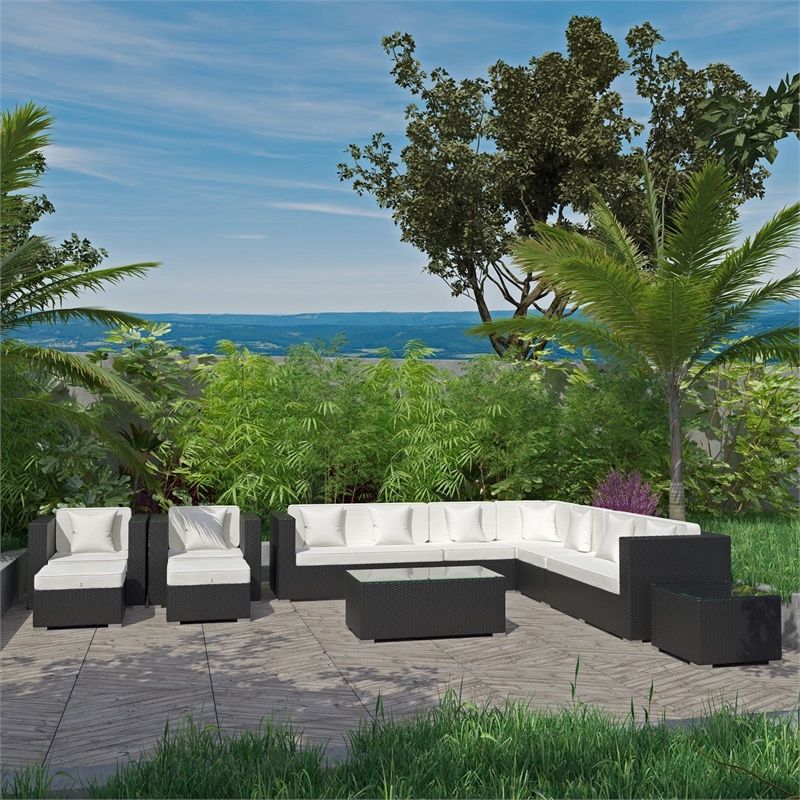 Modway Cohesion 11 Piece Outdoor Sofa Set in Espresso and White