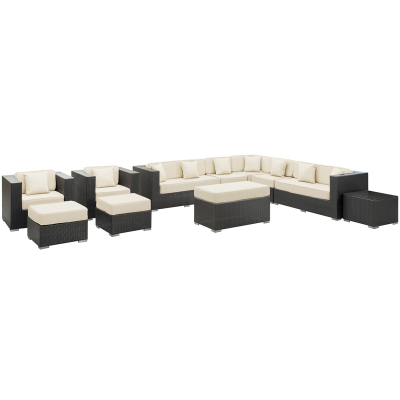 Modway Cohesion 11 Piece Outdoor Sofa Set in Espresso and White