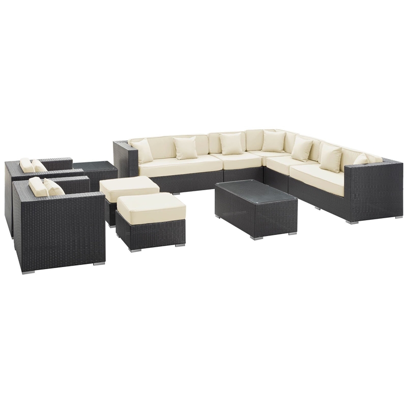 Modway Cohesion 11 Piece Outdoor Sofa Set in Espresso and White