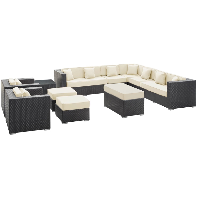 Modway Cohesion 11 Piece Outdoor Sofa Set in Espresso and White