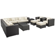 Modway Cohesion 11 Piece Outdoor Sofa Set in Espresso and White