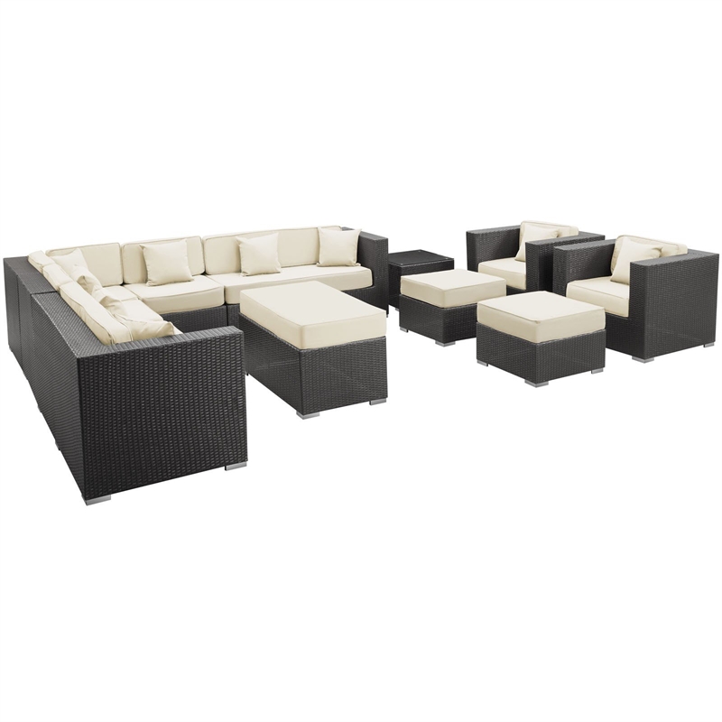 Modway Cohesion 11 Piece Outdoor Sofa Set in Espresso and White