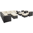Modway Cohesion 11 Piece Outdoor Sofa Set in Espresso and White
