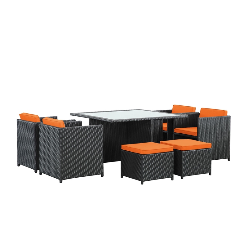Modway Inverse 9-Piece Aluminum and Rattan Patio Dining Set in Espresso/Orange