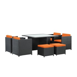 Modway Inverse 9-Piece Aluminum and Rattan Patio Dining Set in Espresso/Orange