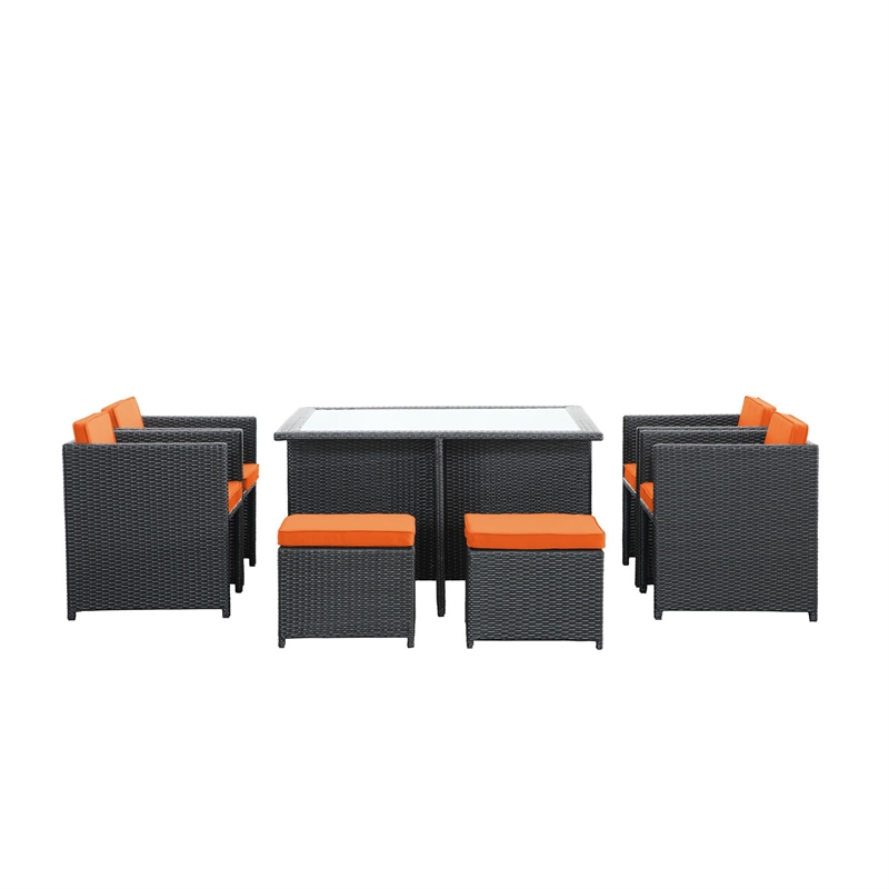 Modway Inverse 9-Piece Aluminum and Rattan Patio Dining Set in Espresso/Orange