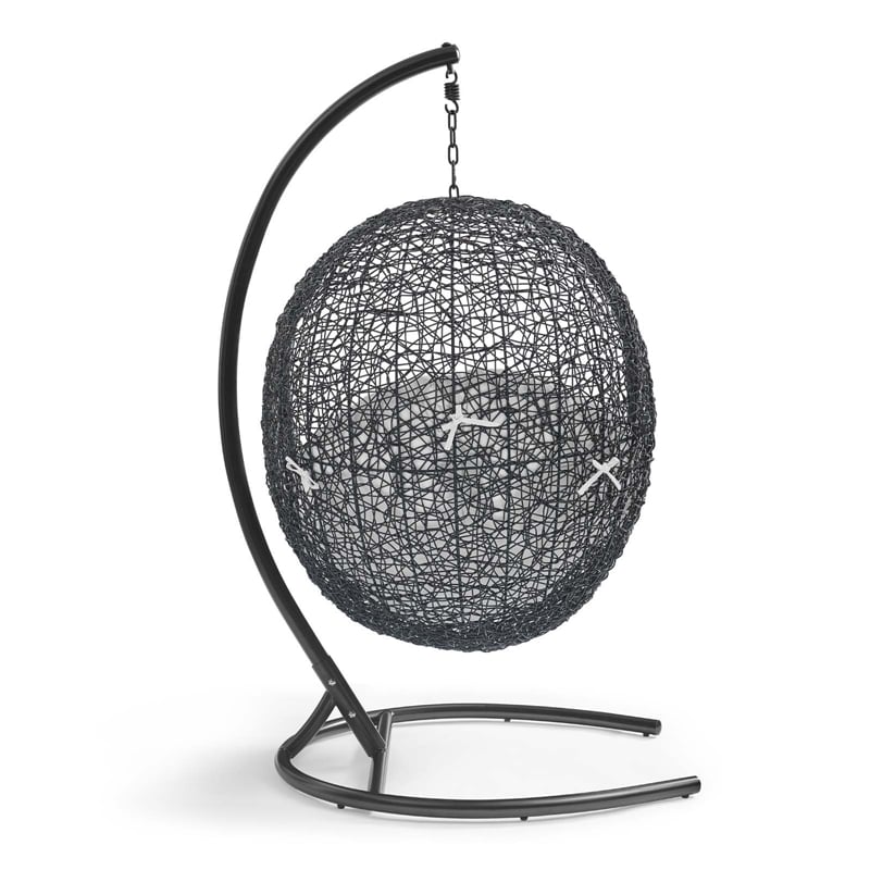 Modway Encase Outdoor Patio Rattan Swing Lounge Chair in White/Black