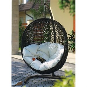 Modway Encase Outdoor Patio Rattan Swing Lounge Chair in White/Black