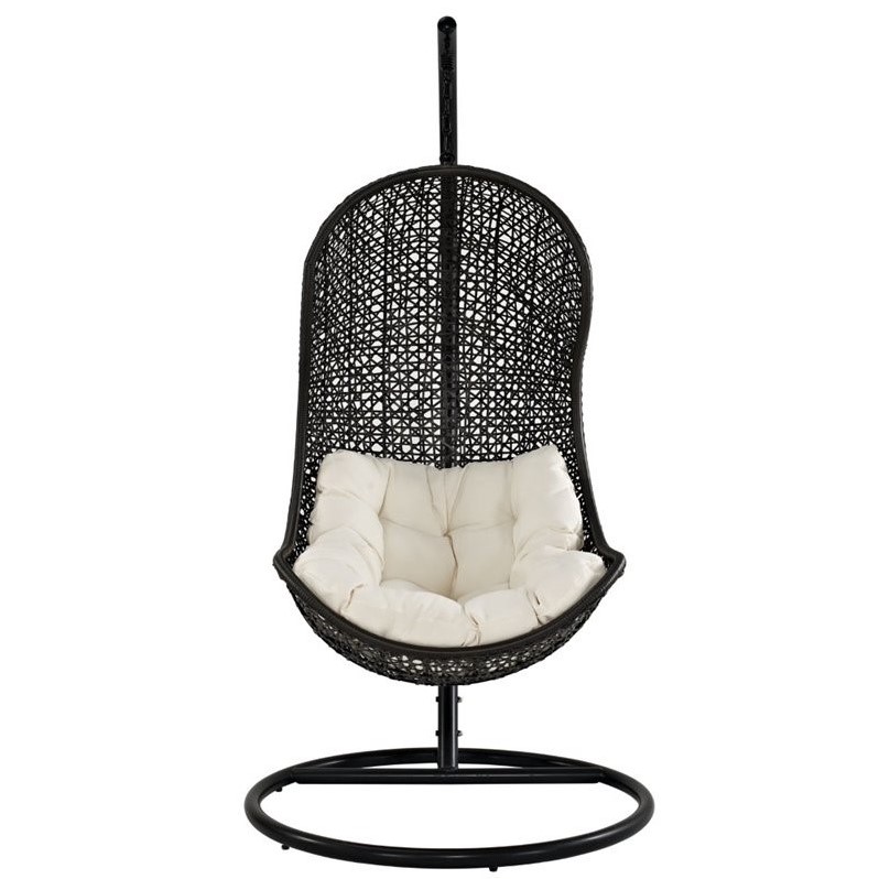Modway Parlay Patio Fabric and Rattan Swing Lounge Chair in Espresso/Beige