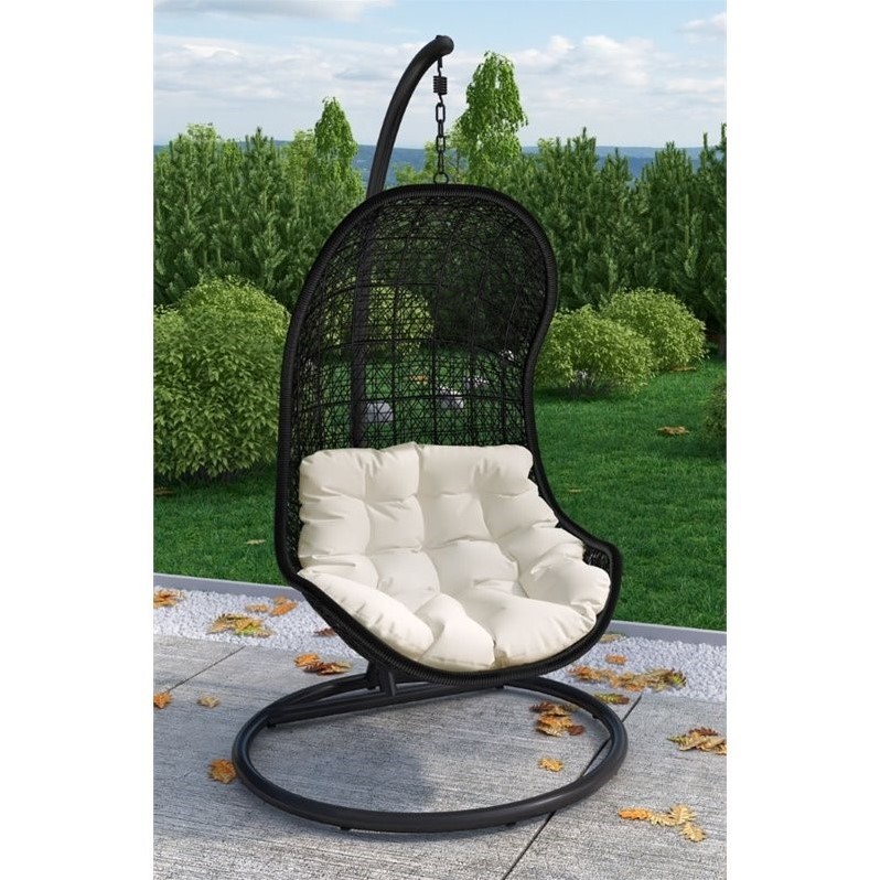 Modway Parlay Patio Fabric and Rattan Swing Lounge Chair in Espresso/Beige