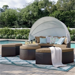 Modway Quest Aluminum and Rattan Canopy Patio Daybed in Espresso/Mocha Brown
