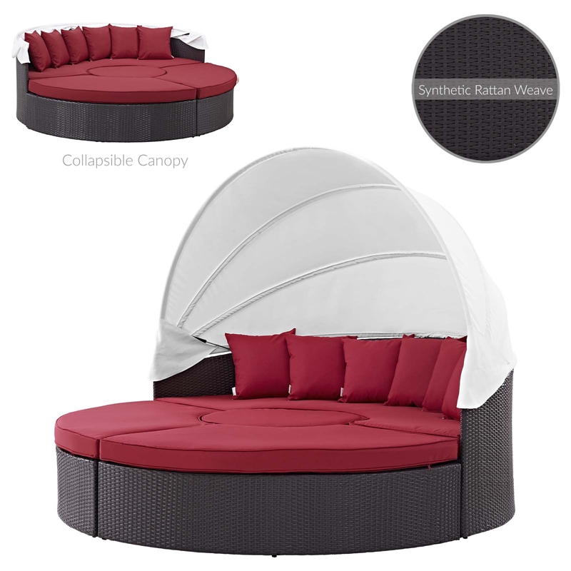 Modway Quest Aluminum and Rattan Canopy Patio Daybed in Espresso/Red