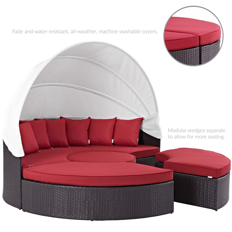 Modway Quest Aluminum and Rattan Canopy Patio Daybed in Espresso/Red
