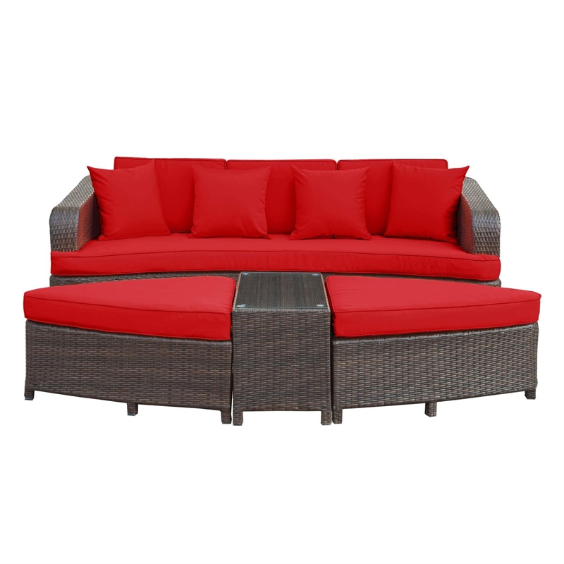 Modway Monterey 4-Piece Aluminum Rattan Outdoor Patio Sofa Set in Brown/Red
