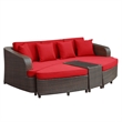 Modway Monterey 4-Piece Aluminum Rattan Outdoor Patio Sofa Set in Brown/Red