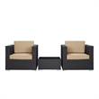 Modway Burrow 3 Piece Outdoor Sofa Set in Espresso and Mocha