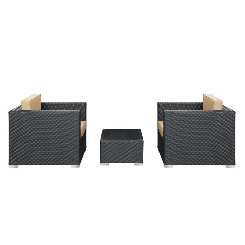 Modway Burrow 3 Piece Outdoor Sofa Set in Espresso and Mocha