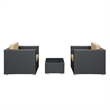 Modway Burrow 3 Piece Outdoor Sofa Set in Espresso and Mocha