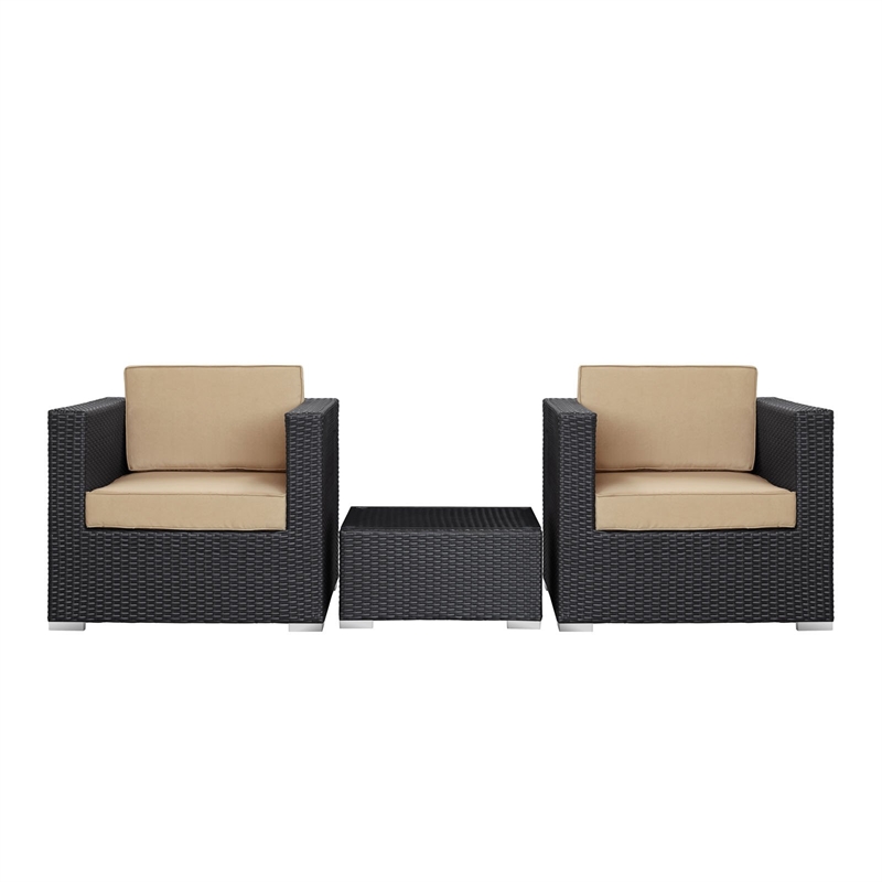 Modway Burrow 3 Piece Outdoor Sofa Set in Espresso and Red