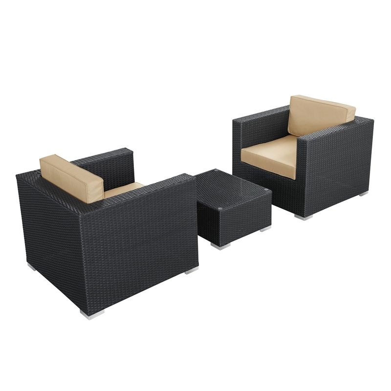 Modway Burrow 3 Piece Outdoor Sofa Set in Espresso and Red